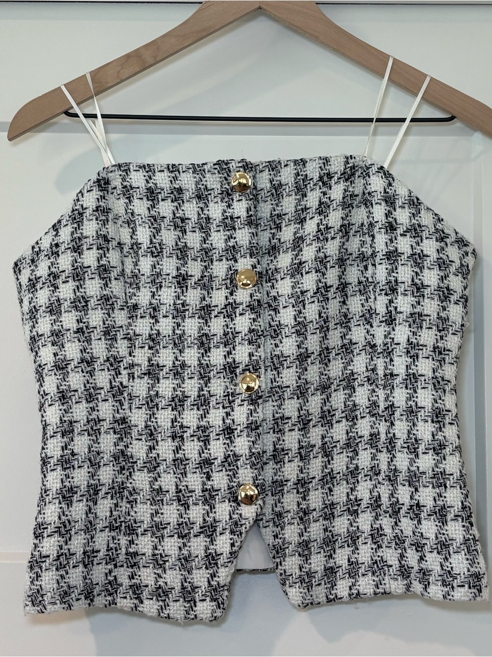 Sincerely Jules Houndstooth Button Down Strapless Corset Vest
